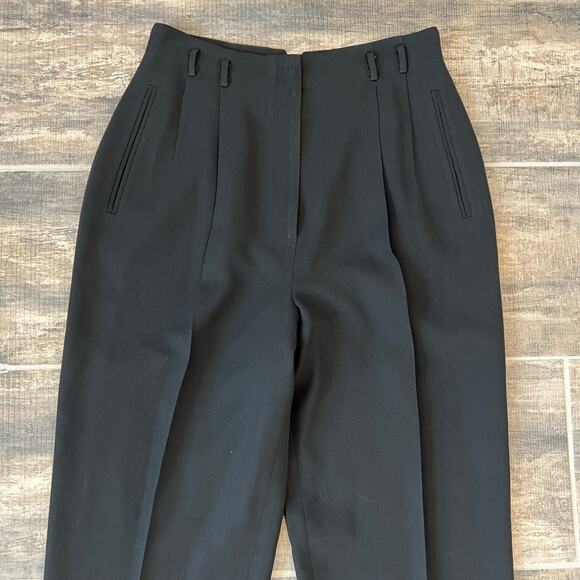 90s Gianni Sport 100% Wool High Rise Black Pleated Trousers Size 6 USA Made - Picture 7 of 13